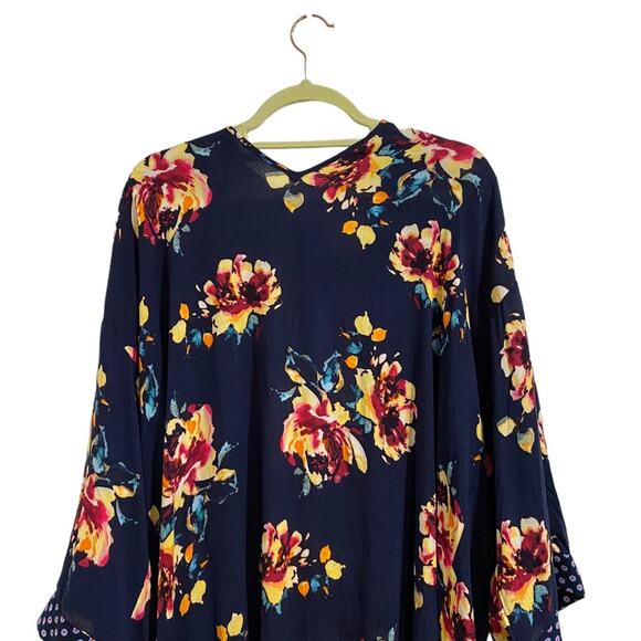 Band Of Gypsies Navy Floral Open Front Kimono Sz S - Picture 6 of 9